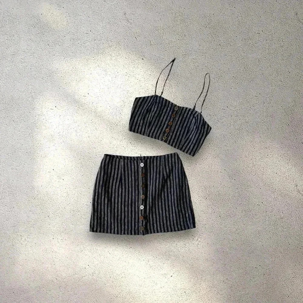 Forever 21 crop top mini skirt set blue and white stripes